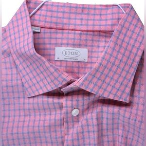 Eton Men's Pink and Blue Check Dress Shirt